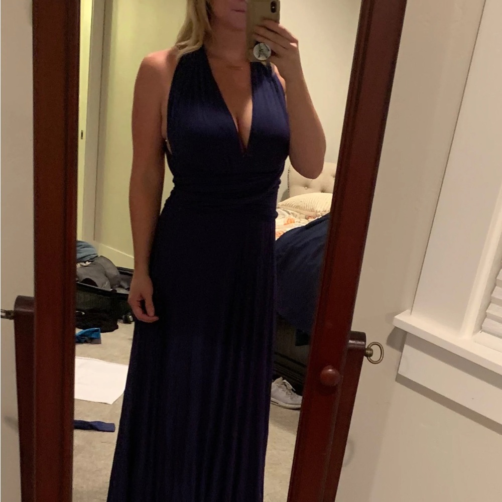 Navy Halter Maxi Dress - Women's Evening Gown